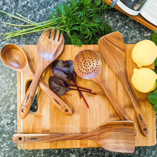 Montuk 5 Pcs Natural Teak Wood Cooking Utensils Set for Kitchen, Spoon Set. (Copy)