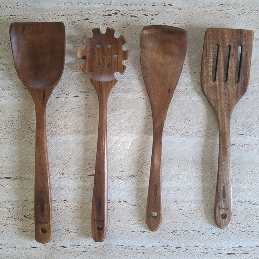 Montuk 10 Pcs Natural Teak Wood Cooking Utensils Set for Kitchen, Spoon Set.