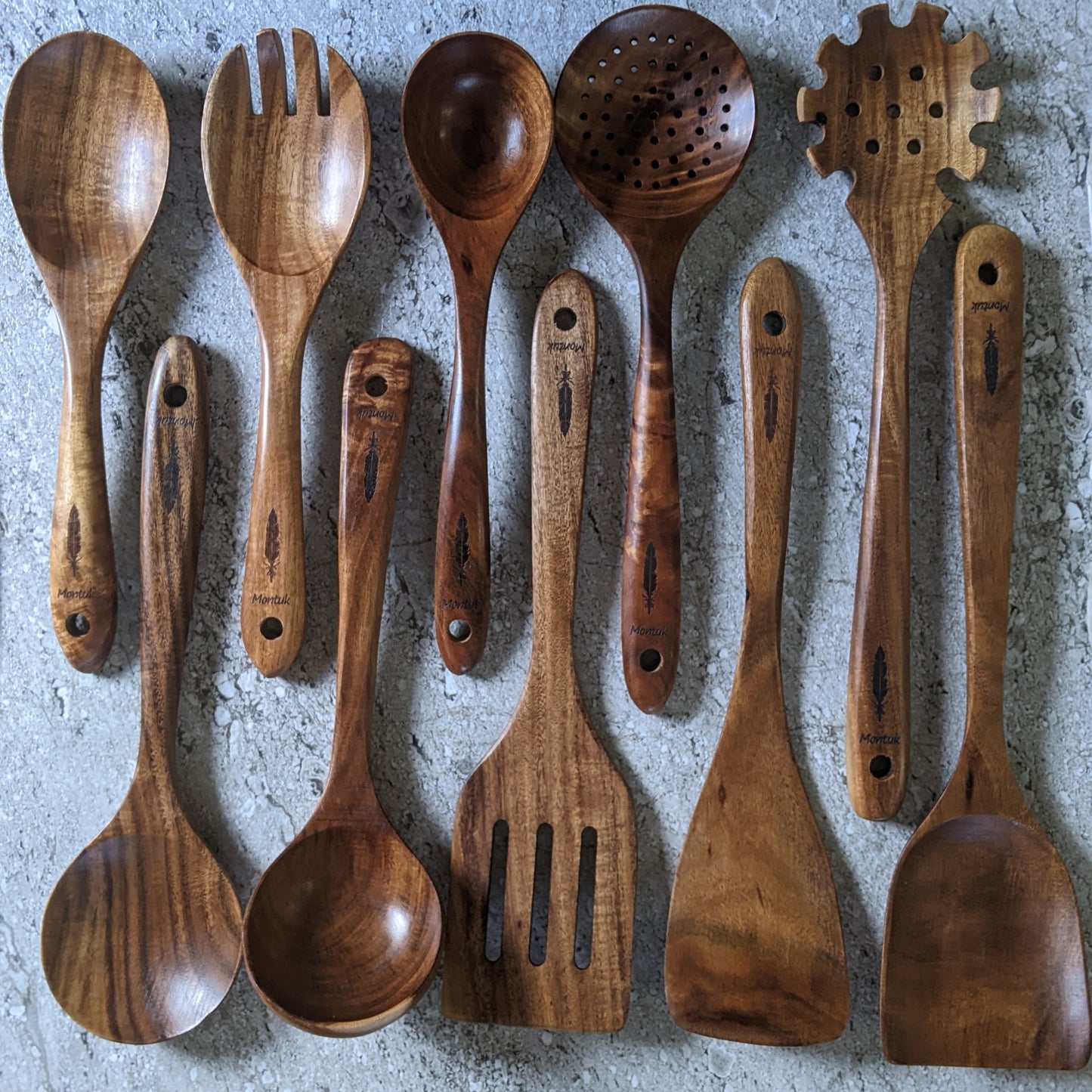 Montuk 10 Pcs Natural Teak Wood Cooking Utensils Set for Kitchen, Spoon Set.