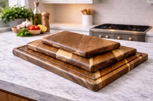Acacia Wood Cutting Board Set, Japanese Style, Reversible with Juice Groove