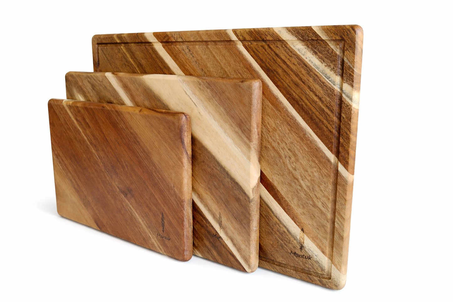 Acacia Wood Cutting Board Set, Japanese Style, Reversible with Juice Groove