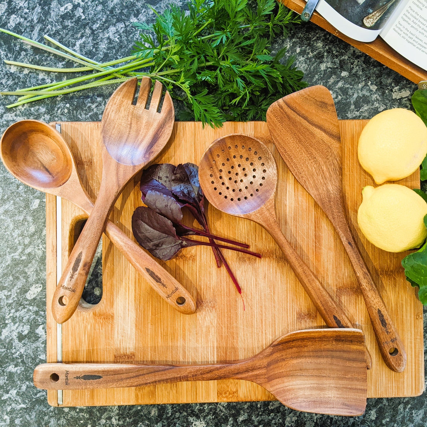 Montuk 5 Pcs Natural Teak Wood Cooking Utensils Set for Kitchen, Spoon Set. (Copy)