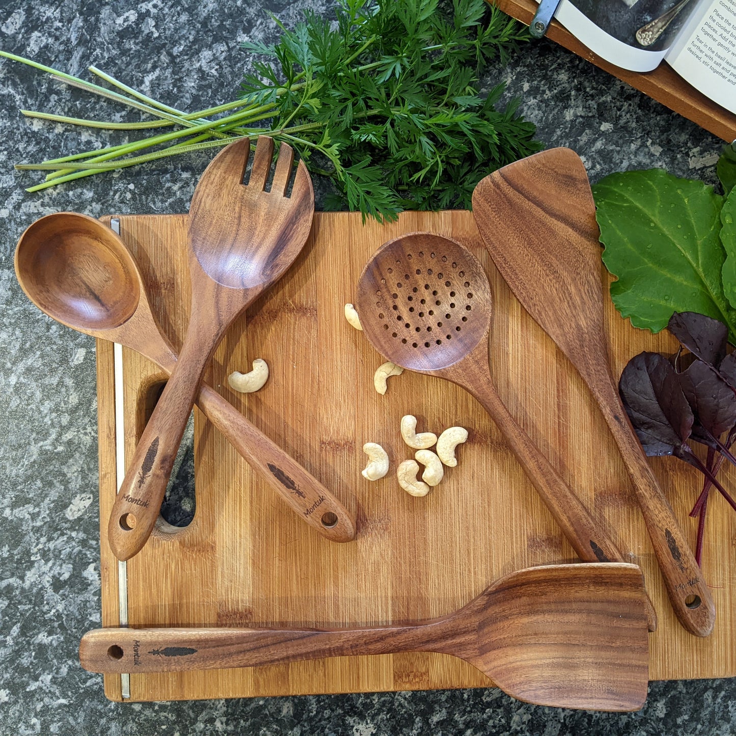 Montuk 5 Pcs Natural Teak Wood Cooking Utensils Set for Kitchen, Spoon Set. (Copy)
