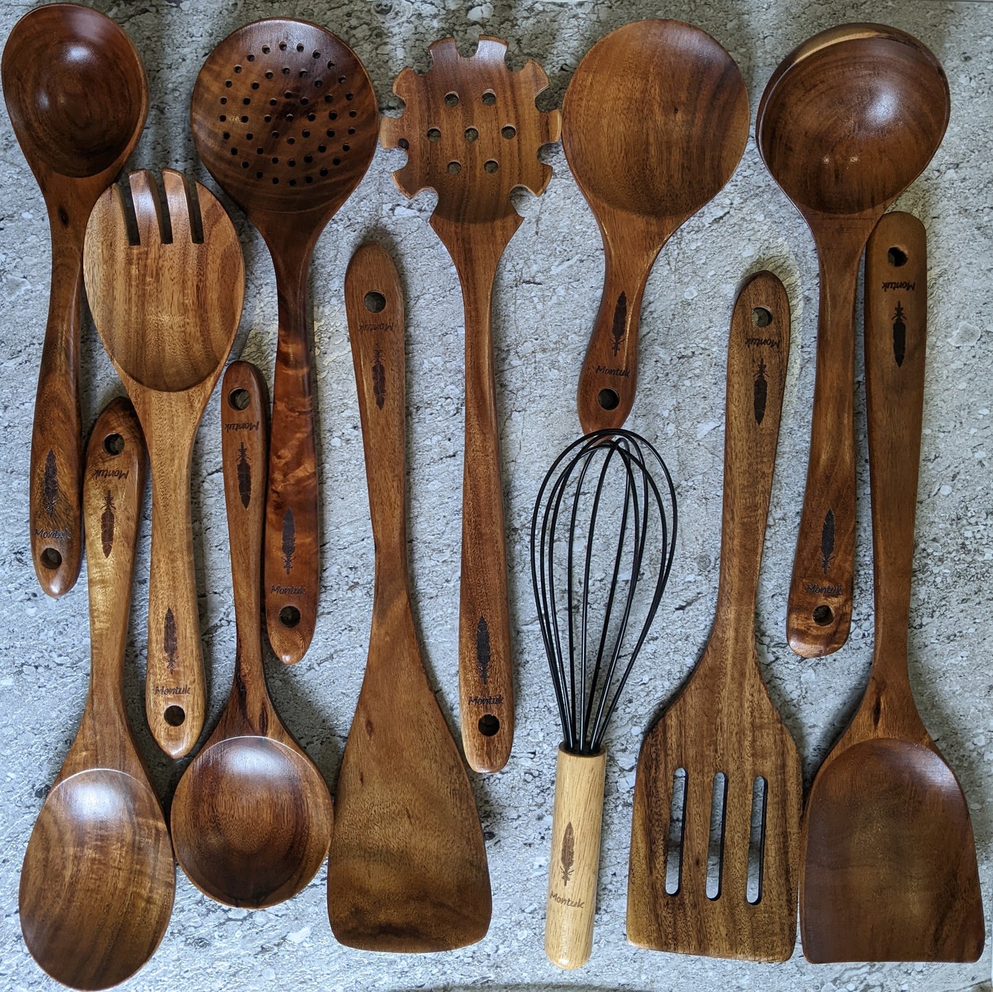 Montuk 12 Pcs Natural Teak Wood Cooking Utensils Set for Kitchen, Spoon Set.