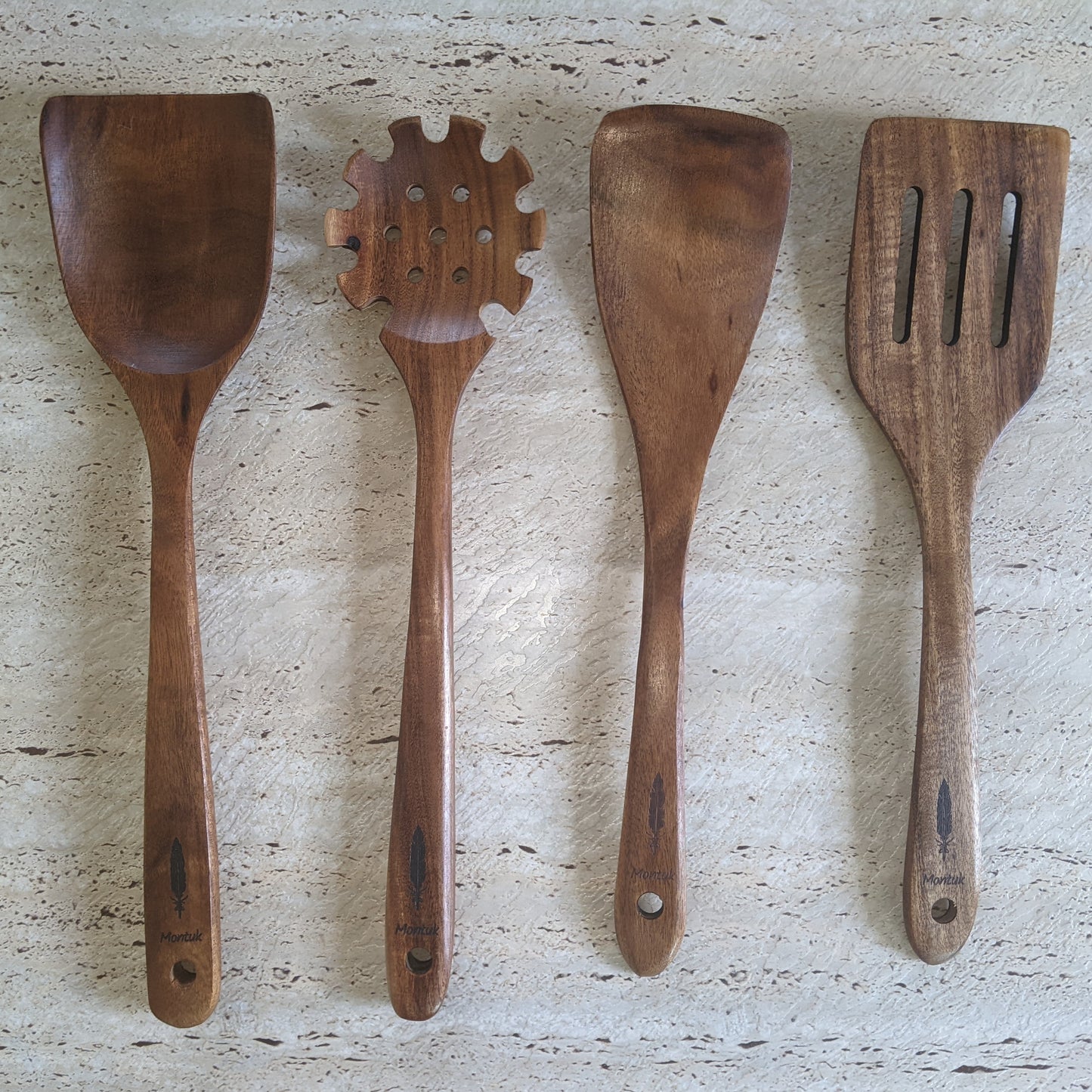 Montuk 10 Pcs Natural Teak Wood Cooking Utensils Set for Kitchen, Spoon Set.