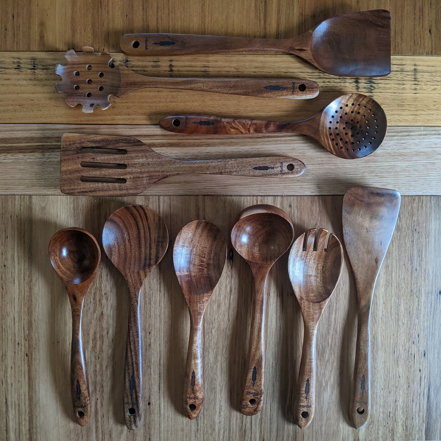 Montuk 10 Pcs Natural Teak Wood Cooking Utensils Set for Kitchen, Spoon Set.