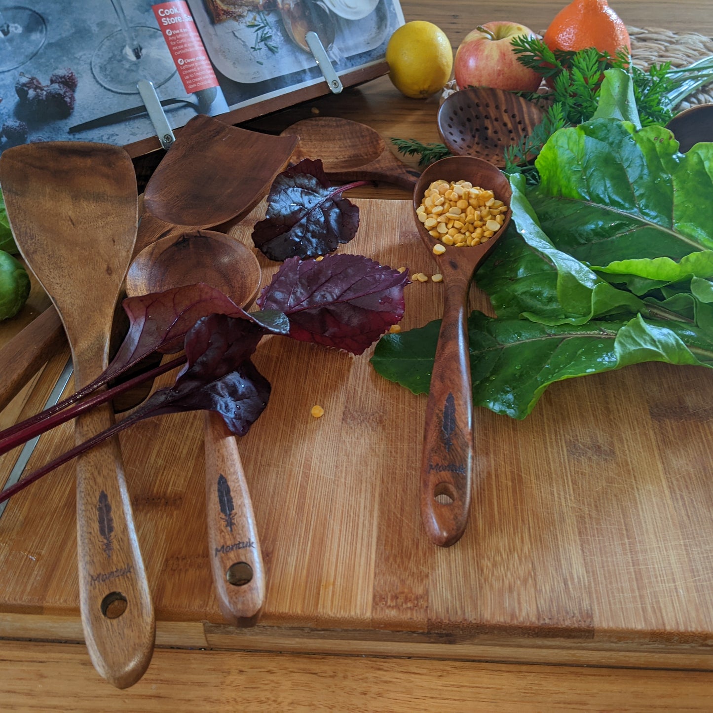Montuk 7 Pcs Natural Teak Wood Cooking Utensils Set for Kitchen, Spoon Set.