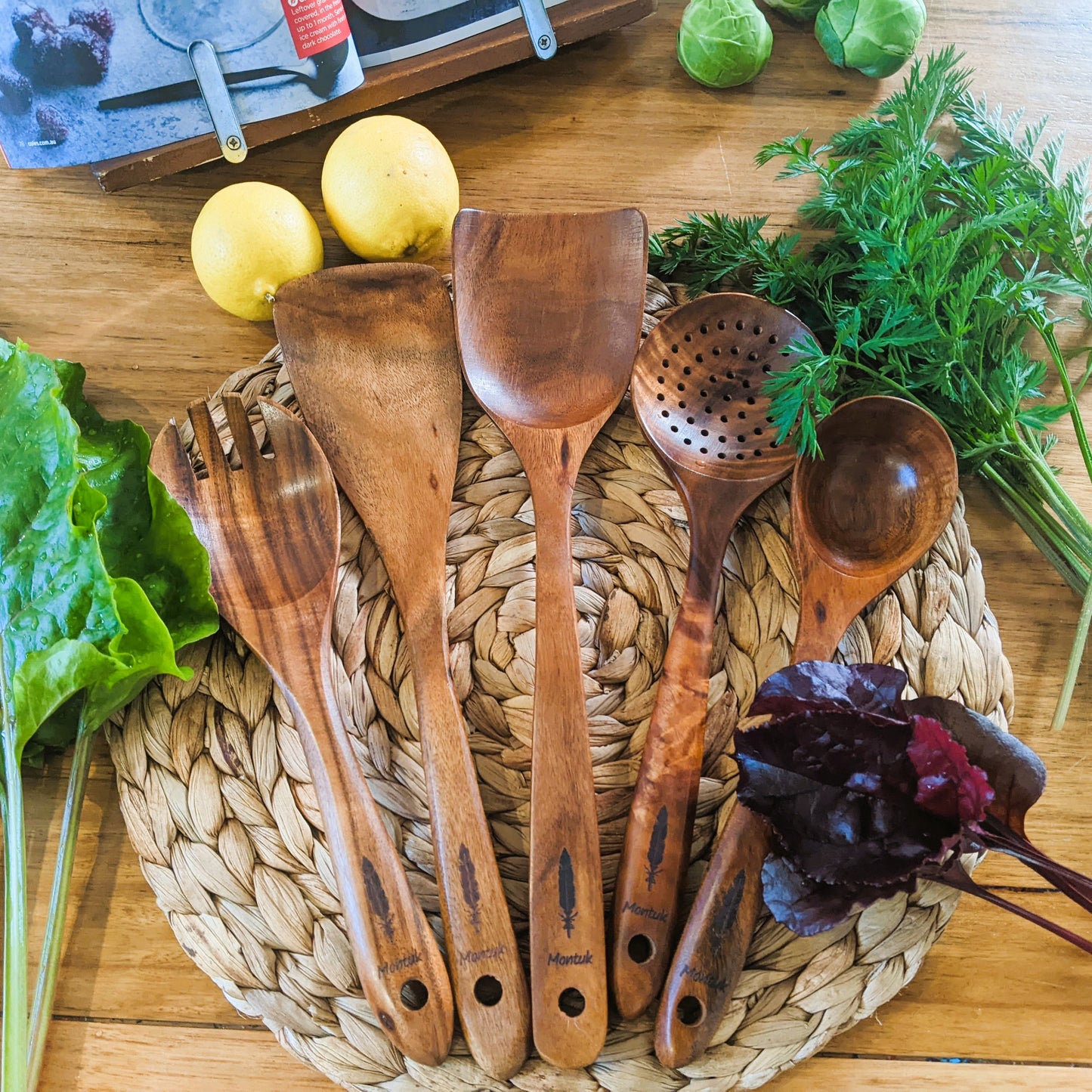 Montuk 5 Pcs Natural Teak Wood Cooking Utensils Set for Kitchen, Spoon Set. (Copy)