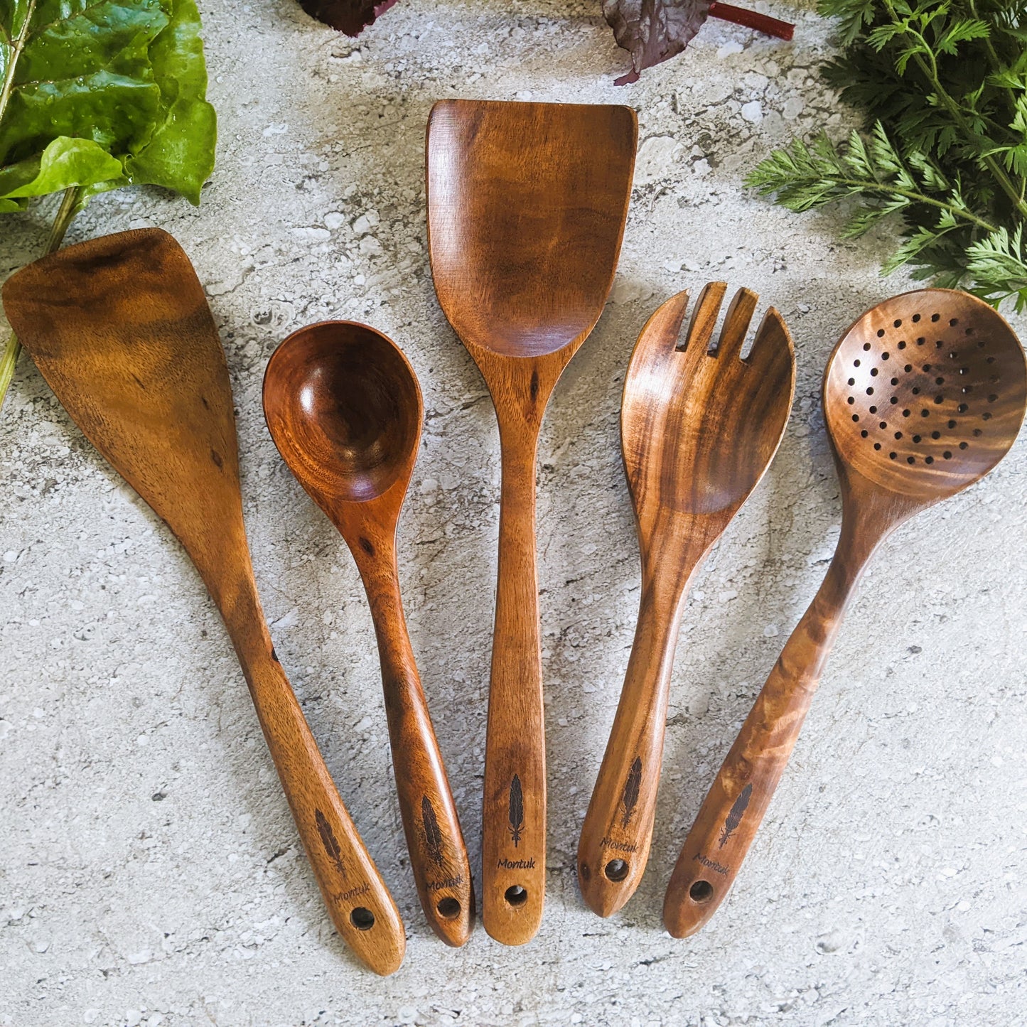 Montuk 5 Pcs Natural Teak Wood Cooking Utensils Set for Kitchen, Spoon Set. (Copy)