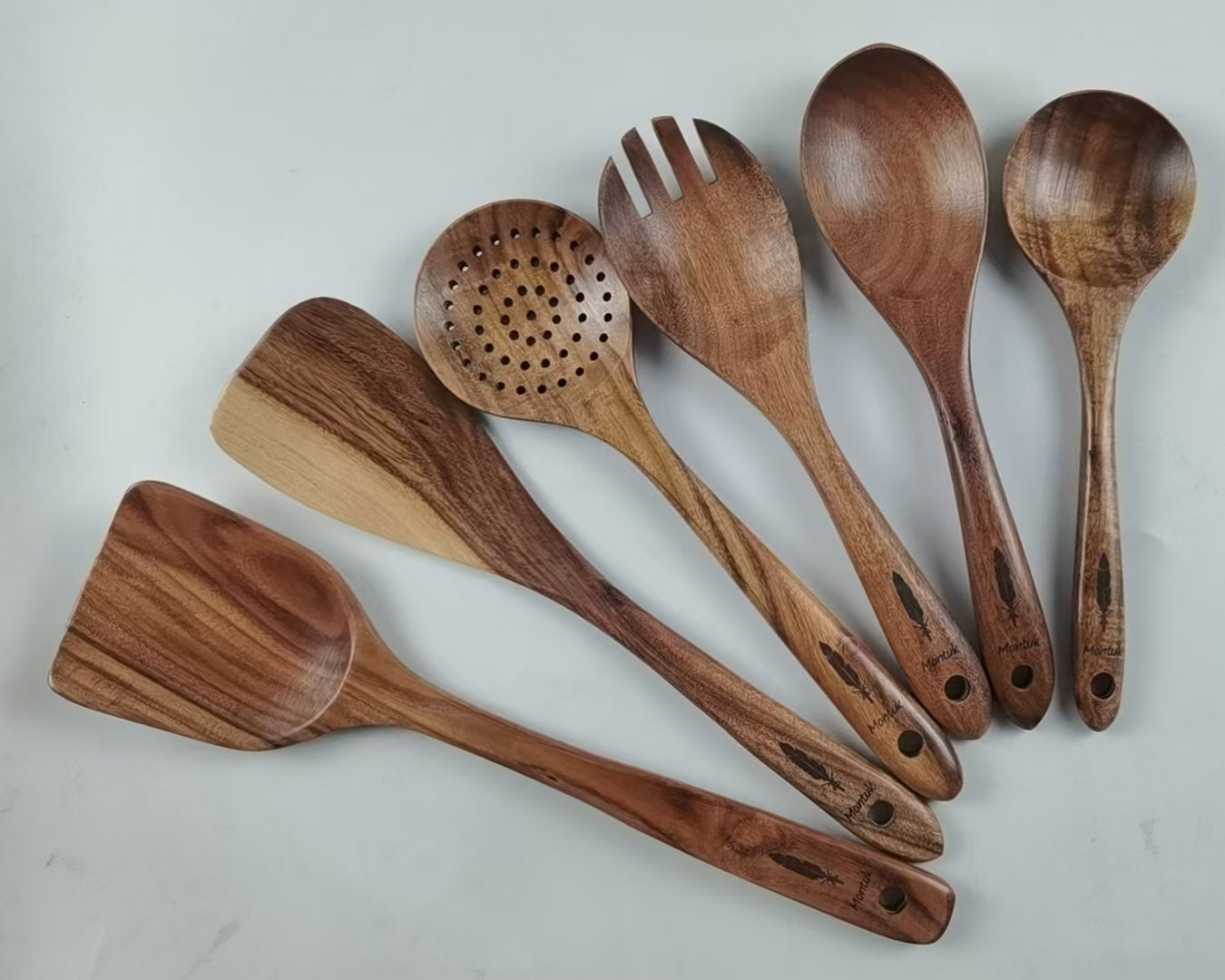 Montuk 6 Pcs Natural Teak Wood Cooking Utensils Set for Kitchen, Spoon Set.