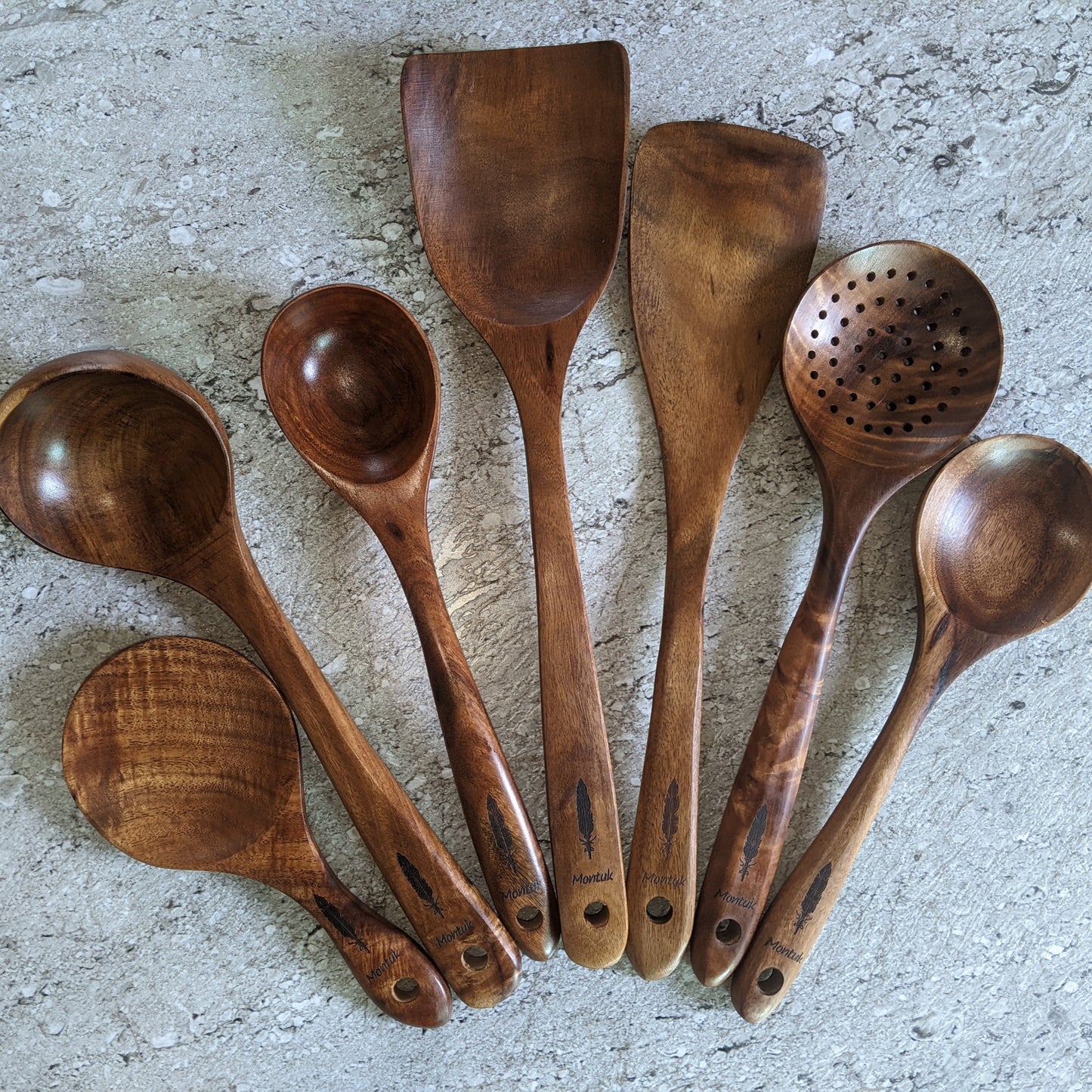 Montuk 7 Pcs Natural Teak Wood Cooking Utensils Set for Kitchen, Spoon Set.