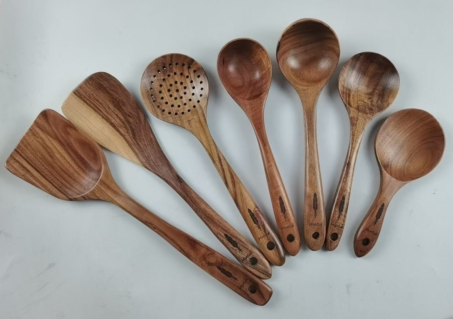 Montuk 7 Pcs Natural Teak Wood Cooking Utensils Set for Kitchen, Spoon Set.