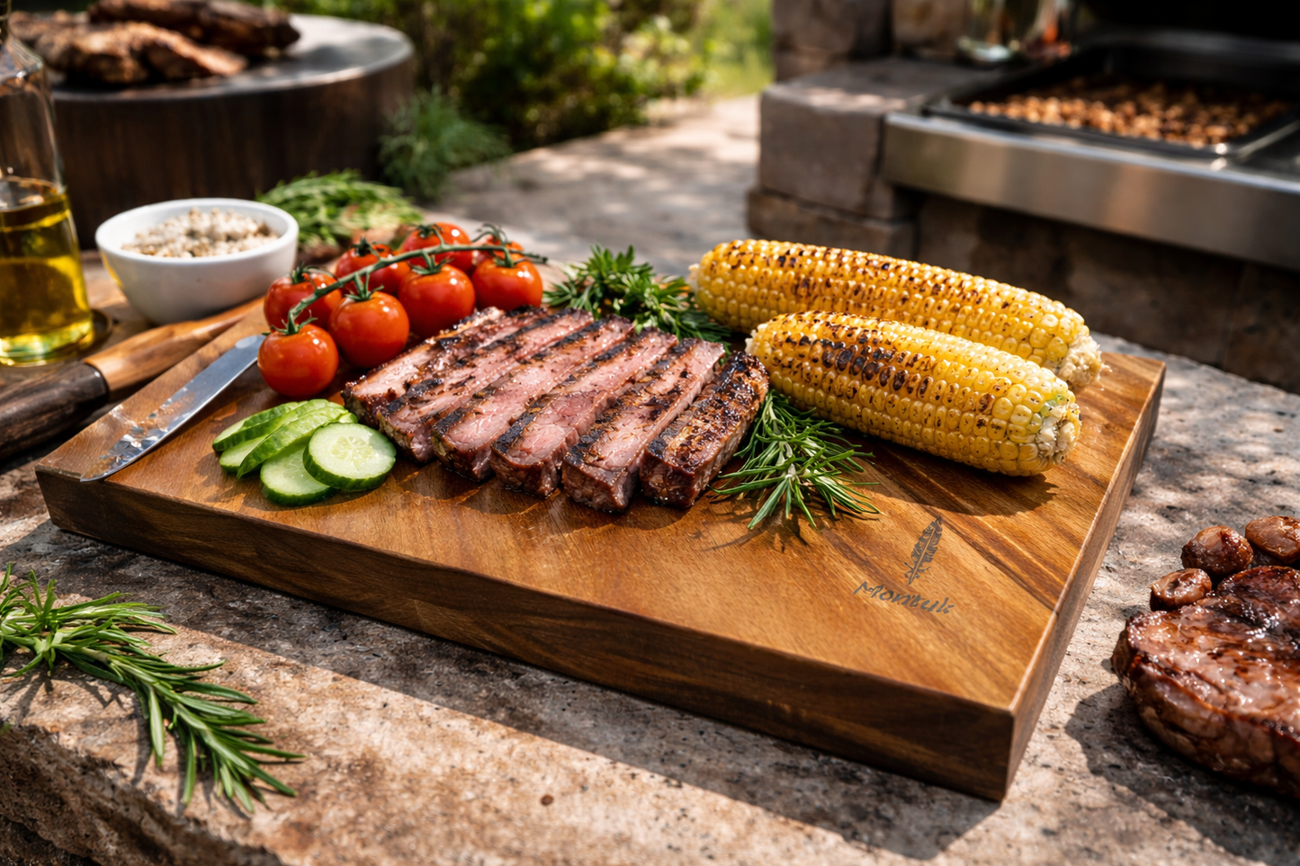 Acacia Wood Cutting Board, Japanese Style Butcher Block with Handles